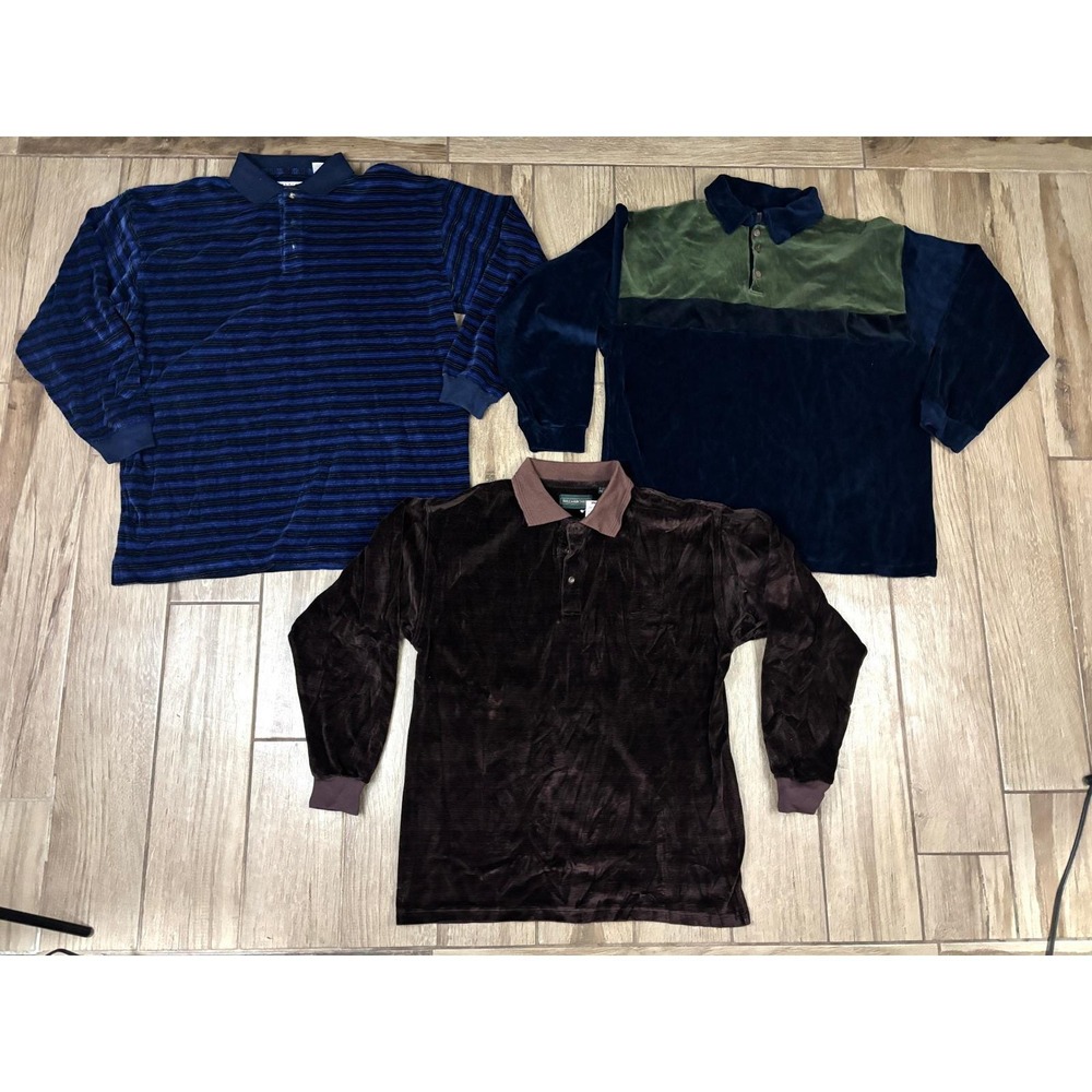 Vtg 90s Velour Polo Shirt Lot - NOS Utopia Hill Archer American Weekend Mens M L